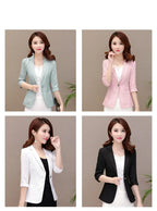 Elegant Women's Stripe 3/4 sleeve Suit Jacket 2025 Spring Summer Thin Slim Outwear Single button Female Office Blazer Coat Tops