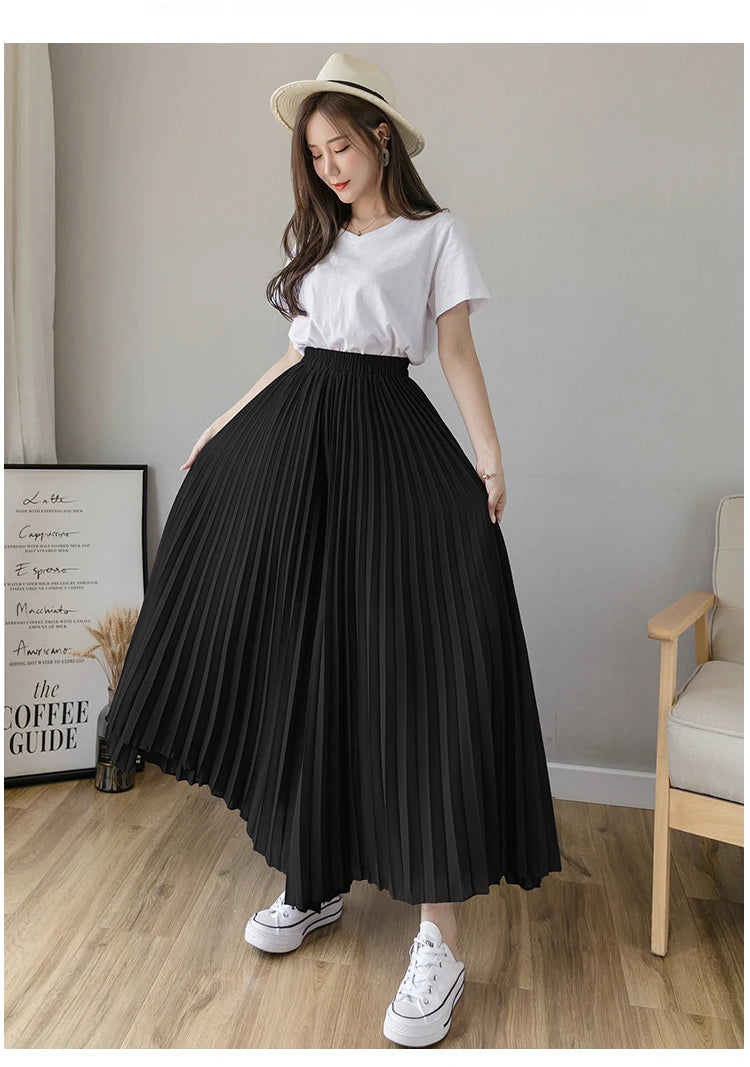 Plus size 6xl Pleated Chiffon Wide Leg Pants Women's High Waist 2023 Summer New Korean Loose Thin Beach Nine Cents Female Hakama