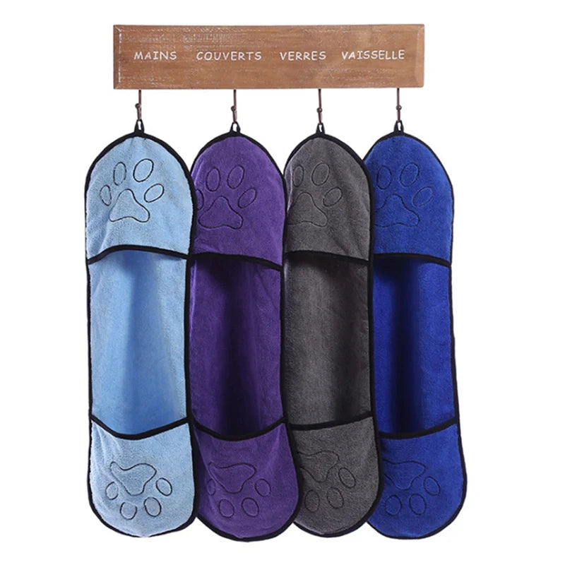 Pet Dog Bath Towel Microfiber Ultra-Absorbent Drying Pet Towel Blanket For Cat Small Dogs With Pocket Large Dogs Bathrobe