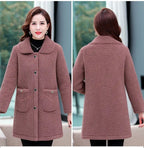 Middle-aged Mothers Faux lamb Wool Coat 2024 Autumn Winter Loose Long-sleeve Outerwear Solid Female Jacket Parkas Casual Tops