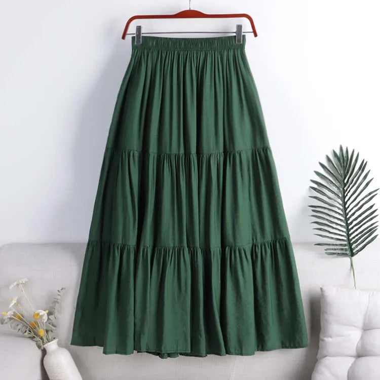 Designer Chic Maxi Skirt Woman 2024 New Summer A-Line Solid Patchwork Skirts Minimalist Casual Loose Pleated Skirts Jupe Femme