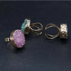 Natural Druzy Agates Rings Diamon-Studded Open Finger Rings Irregular Charm Rings for Women Men Party Wedding Jewelry