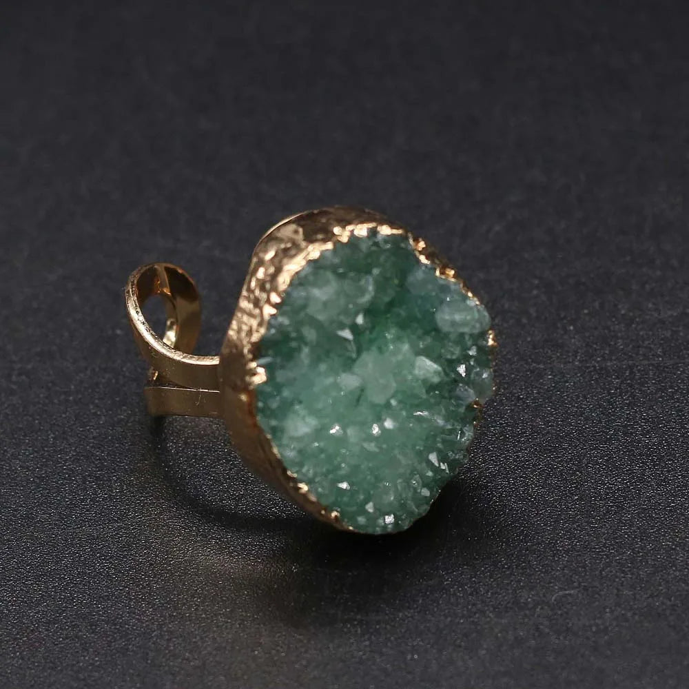 Natural Druzy Agates Rings Diamon-Studded Open Finger Rings Irregular Charm Rings for Women Men Party Wedding Jewelry