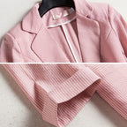 Elegant Women's Stripe 3/4 sleeve Suit Jacket 2025 Spring Summer Thin Slim Outwear Single button Female Office Blazer Coat Tops