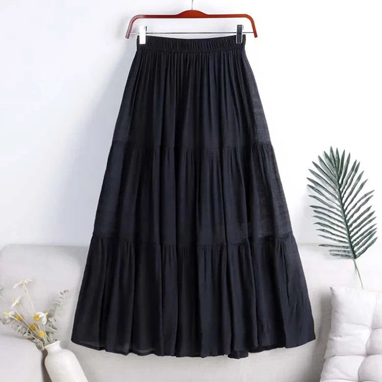 Designer Chic Maxi Skirt Woman 2024 New Summer A-Line Solid Patchwork Skirts Minimalist Casual Loose Pleated Skirts Jupe Femme