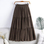 Designer Chic Maxi Skirt Woman 2024 New Summer A-Line Solid Patchwork Skirts Minimalist Casual Loose Pleated Skirts Jupe Femme