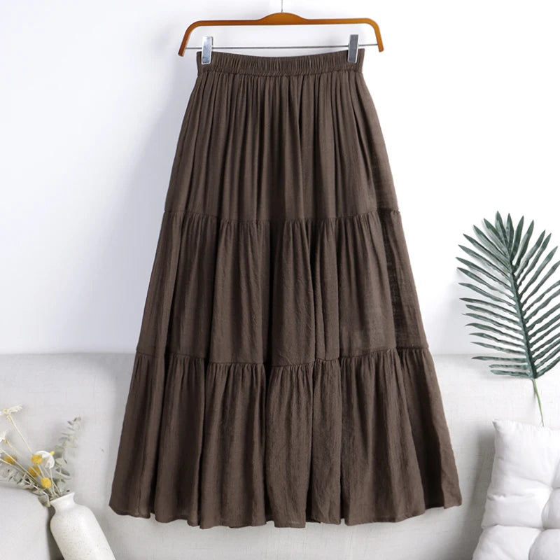 Designer Chic Maxi Skirt Woman 2024 New Summer A-Line Solid Patchwork Skirts Minimalist Casual Loose Pleated Skirts Jupe Femme