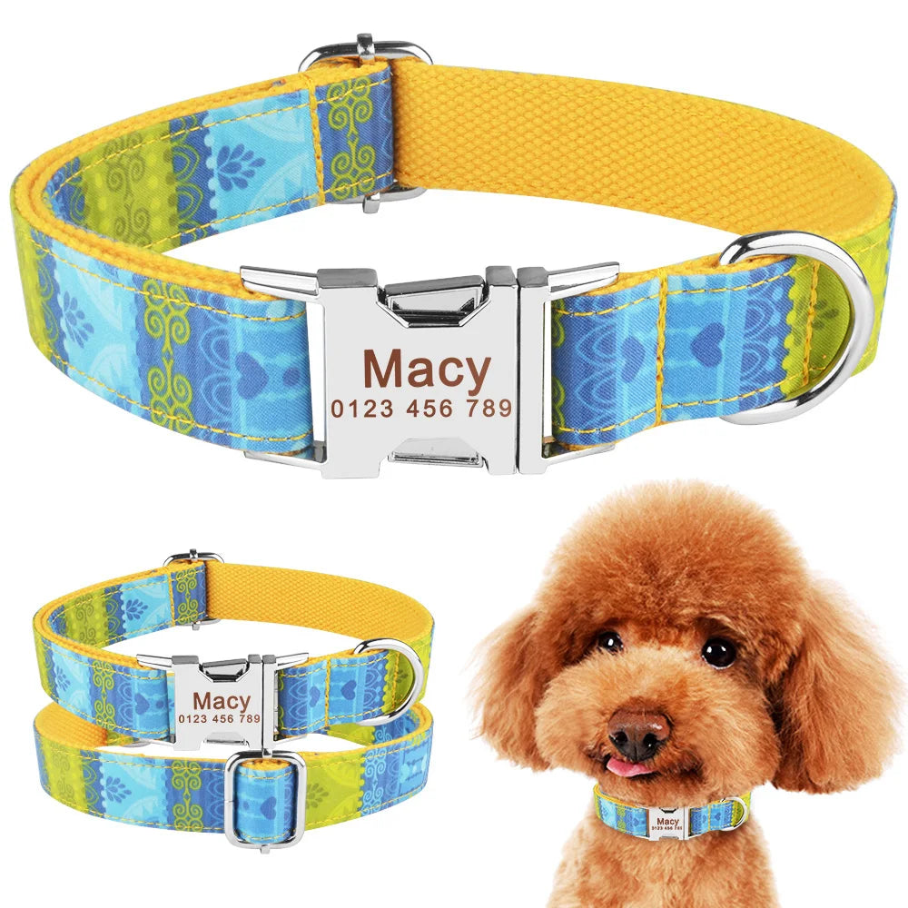 Nylon Fashion Boy Girl Unisex Dogs Collar Products Pet Collar Small Large Personalized Dog Collar Custom Engraved Name ID Tag