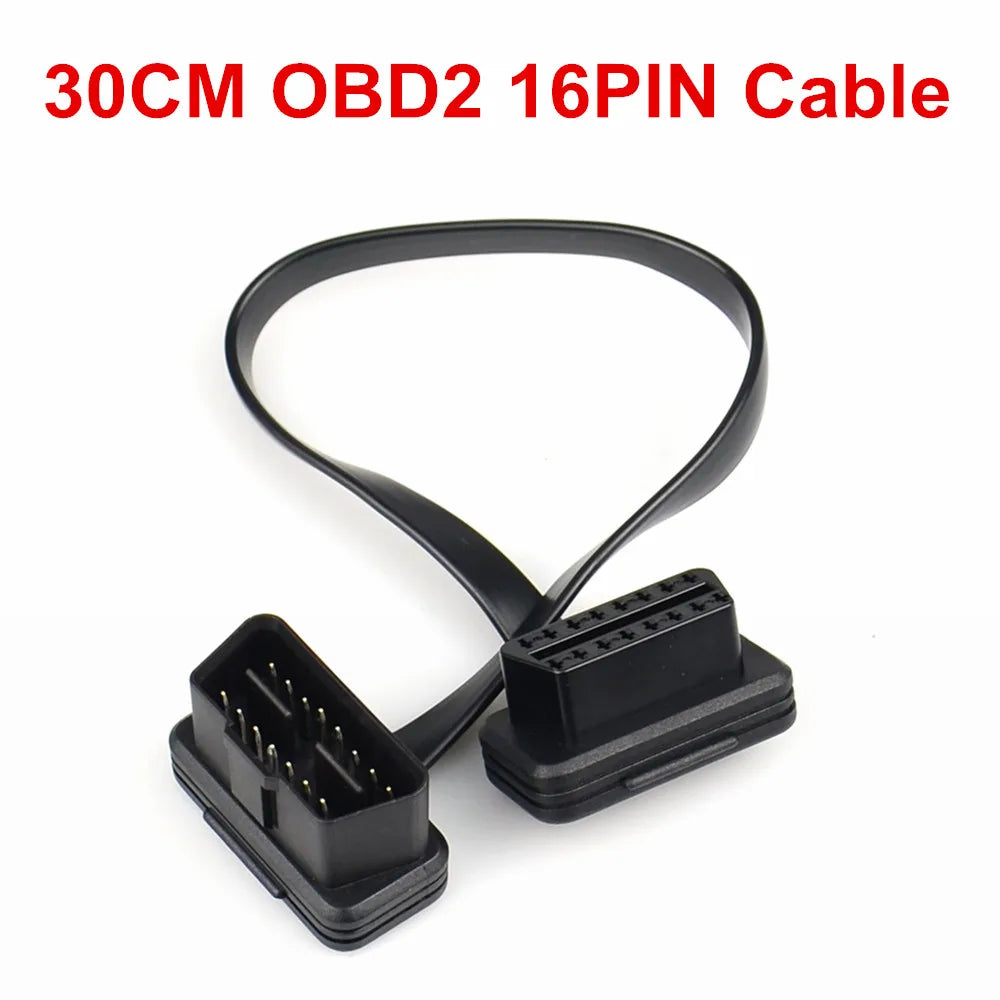 30/60/100CM Flat+Thin As Noodle 16 Pin Socket OBD OBDII OBD2 16Pin Male To Female Car Scanner Extension Cable Connector