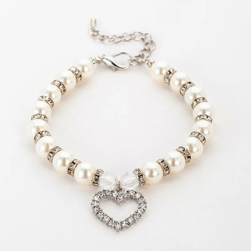 Rhinestone Pet Collar Puppy Dog Cat Imitation Pearl Necklace Pet Accessories Lovely Fashion Pets Dogs Cats Collar