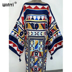 WINYI Cotton feeling robe longue hiver Elegant Long Sleeve african dresses for women Stripe Print Female dresses Vestdios abaya