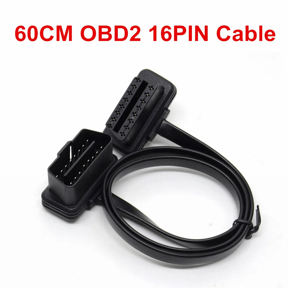 30/60/100CM Flat+Thin As Noodle 16 Pin Socket OBD OBDII OBD2 16Pin Male To Female Car Scanner Extension Cable Connector