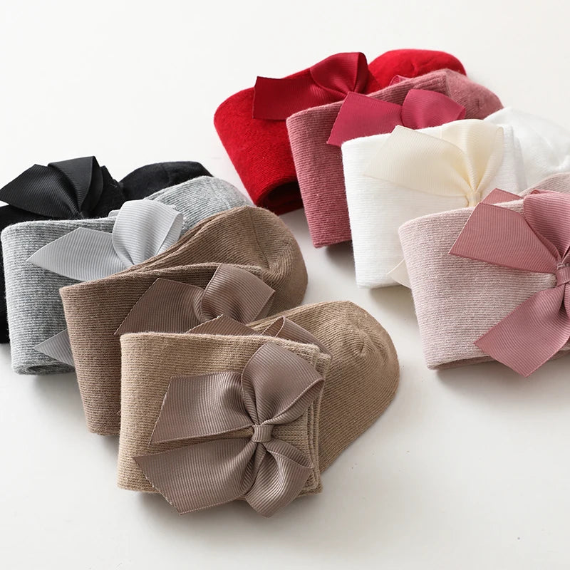 3Pairs/Lot Baby Toddlers Socks Autumn Spring Children Kids Girls Knee High Long Sock Cotton Big Bow Spanish Style Princess Socks