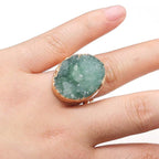 Natural Druzy Agates Rings Diamon-Studded Open Finger Rings Irregular Charm Rings for Women Men Party Wedding Jewelry