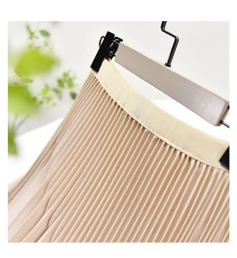 Women's Elegant Solid Color Midi Skirt Korean Female High Waist Fan-shaped Pleated Twill Skirts Faldas 2021 Summer Autumn Sk772