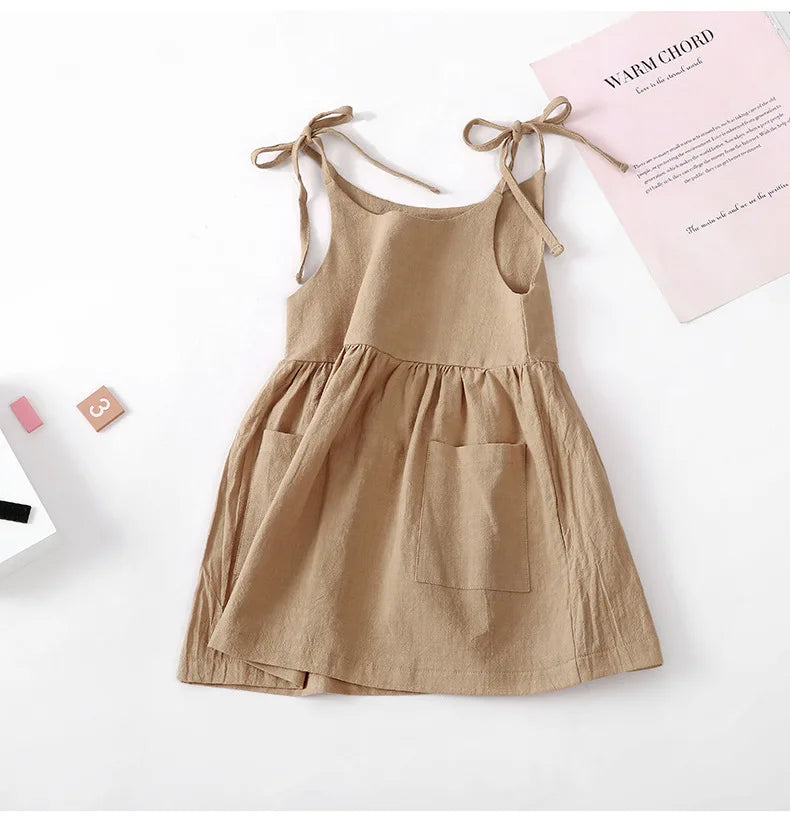 Summer Toddler Girl Dress Solid Cotton Sleeveless Children Dress Kids Sundress Slip Dress Fashion Girls Clothing