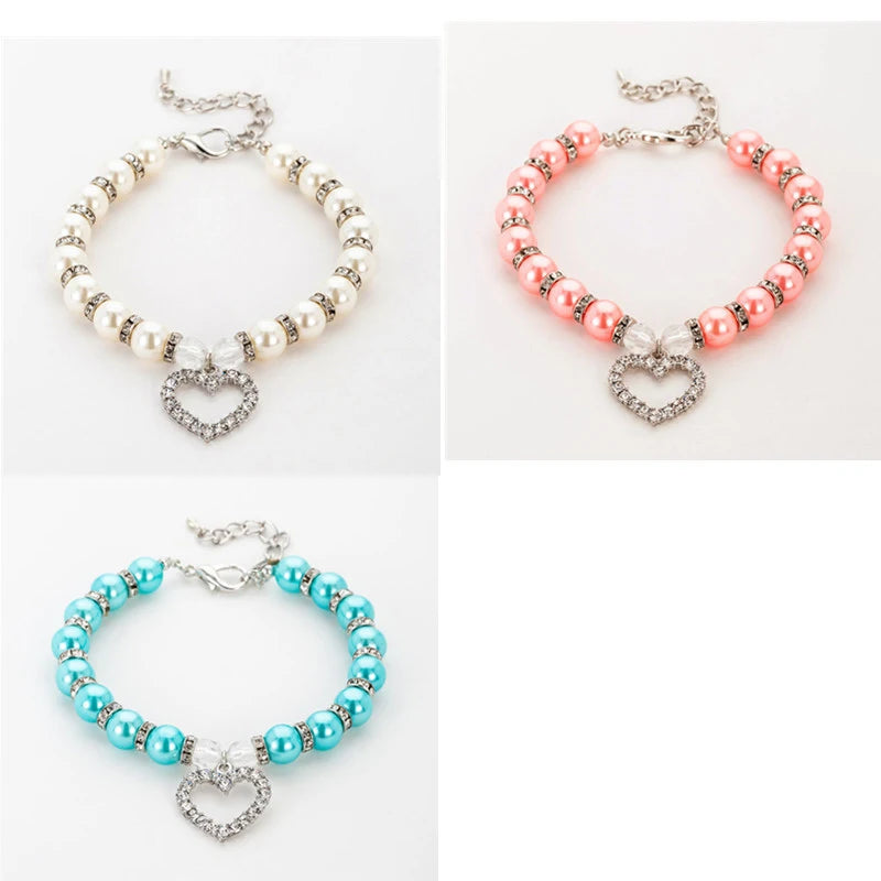 Rhinestone Pet Collar Puppy Dog Cat Imitation Pearl Necklace Pet Accessories Lovely Fashion Pets Dogs Cats Collar