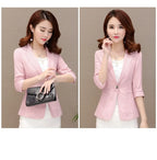 Elegant Women's Stripe 3/4 sleeve Suit Jacket 2025 Spring Summer Thin Slim Outwear Single button Female Office Blazer Coat Tops