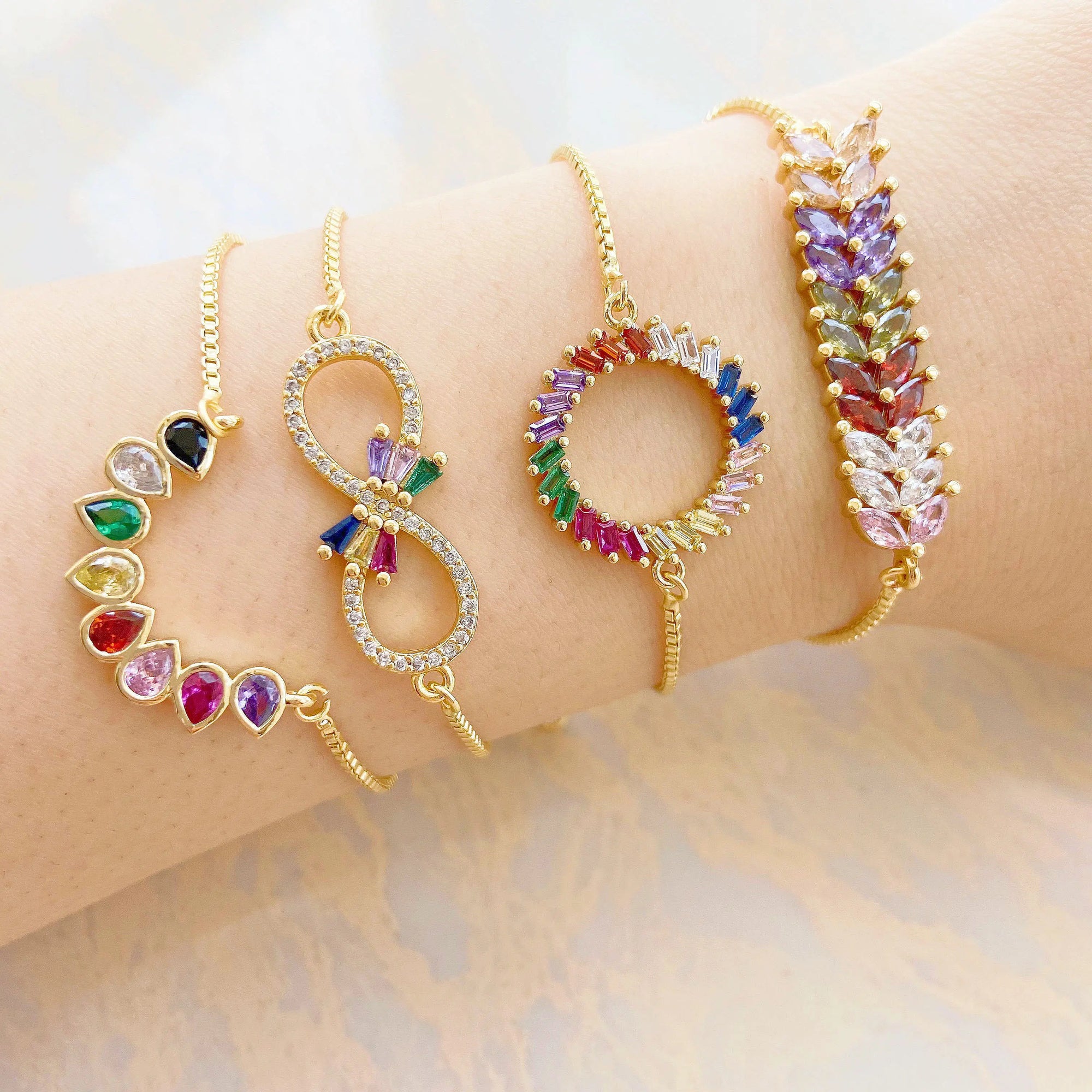 HECHENG 13styles rainbow Adjustable Bracelets CZ Gold color Wholesale geometric design For Women Bling DIY Gift Colorful VS425