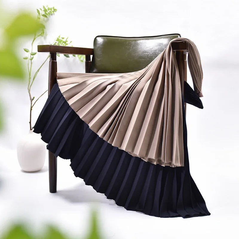 Women's Elegant Solid Color Midi Skirt Korean Female High Waist Fan-shaped Pleated Twill Skirts Faldas 2021 Summer Autumn Sk772
