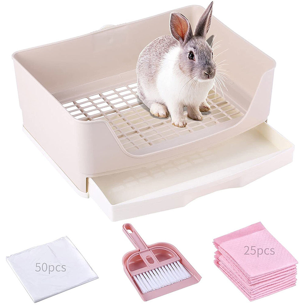 Extra Large Rabbit Litter Box Bunny Toilet with Drawer 50 Pet Toilet Film 25 Toilet Training Pad Cleaning Set Small Pet Box Pan