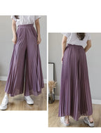 Plus size 6xl Pleated Chiffon Wide Leg Pants Women's High Waist 2023 Summer New Korean Loose Thin Beach Nine Cents Female Hakama