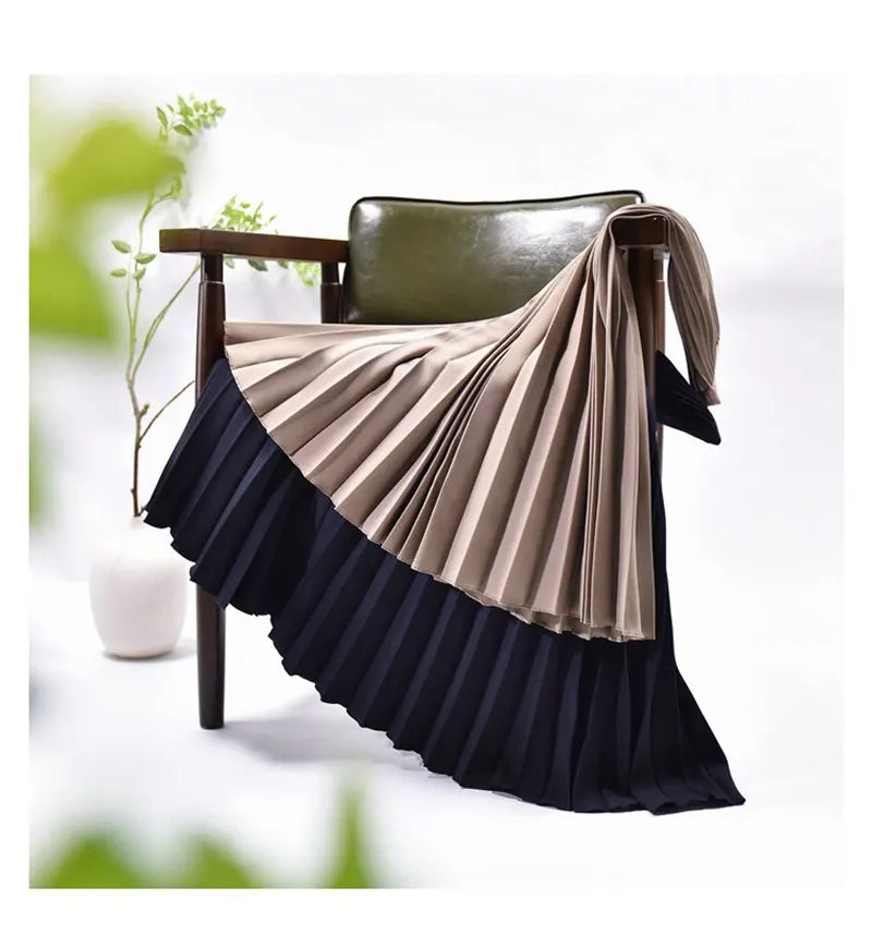 Women's Elegant Solid Color Midi Skirt Korean Female High Waist Fan-shaped Pleated Twill Skirts Faldas 2021 Summer Autumn Sk772