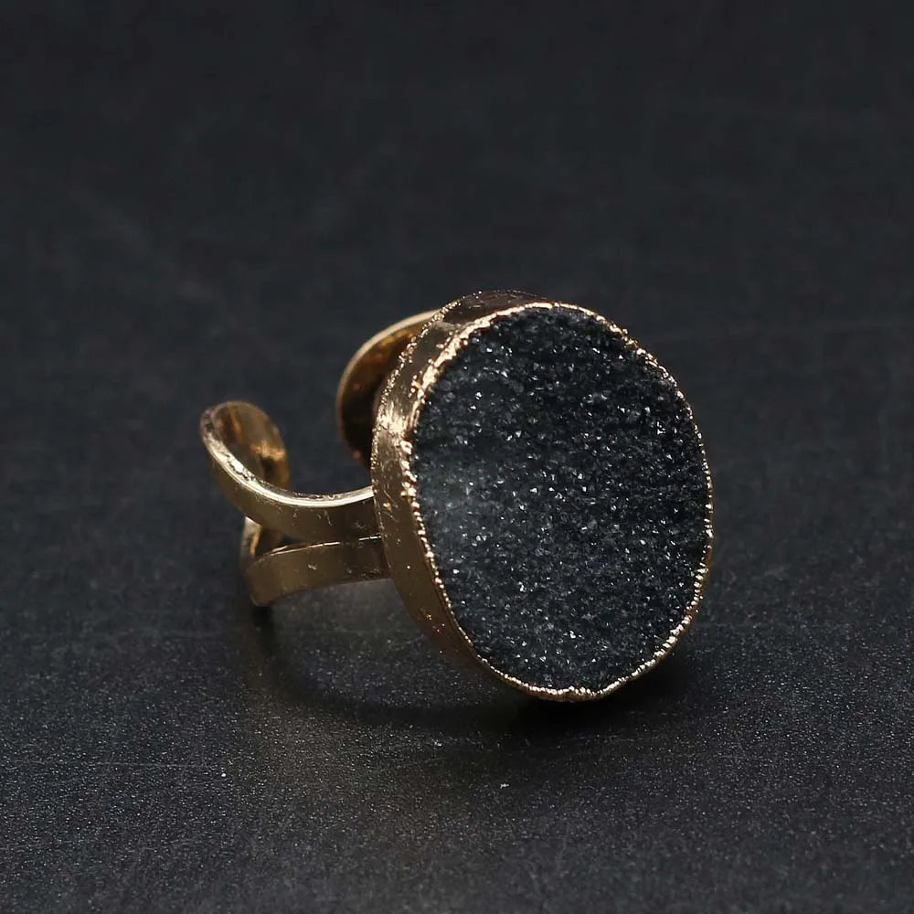Natural Druzy Agates Rings Diamon-Studded Open Finger Rings Irregular Charm Rings for Women Men Party Wedding Jewelry