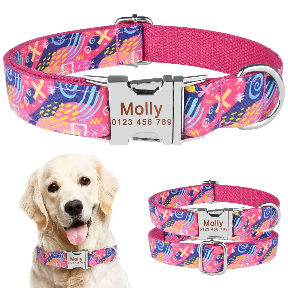 Nylon Fashion Boy Girl Unisex Dogs Collar Products Pet Collar Small Large Personalized Dog Collar Custom Engraved Name ID Tag