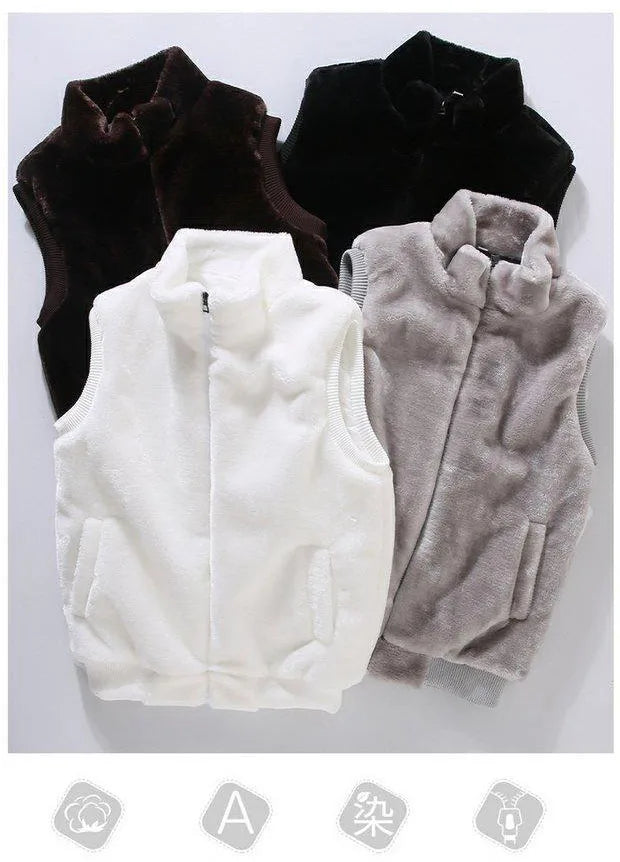 White Wool Vest Jacket Men Autumn Winter Sleeveless Jacket Men Waistcoat Warm Coat Faux Woolen Mens Clothing 2024 Trends