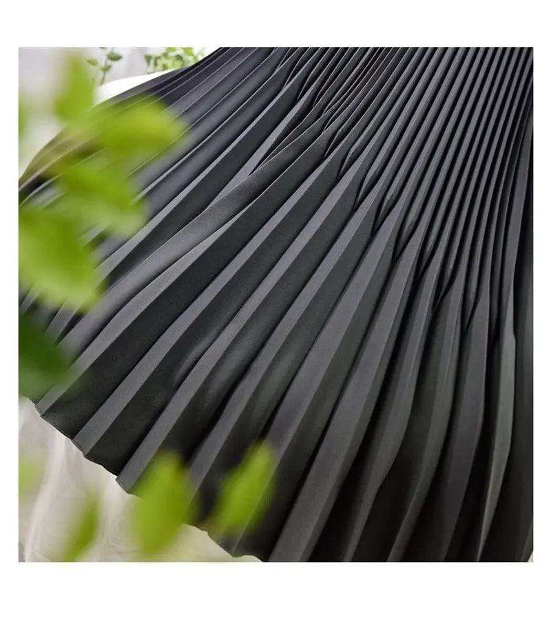 Women's Elegant Solid Color Midi Skirt Korean Female High Waist Fan-shaped Pleated Twill Skirts Faldas 2021 Summer Autumn Sk772