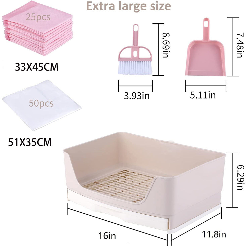 Extra Large Rabbit Litter Box Bunny Toilet with Drawer 50 Pet Toilet Film 25 Toilet Training Pad Cleaning Set Small Pet Box Pan