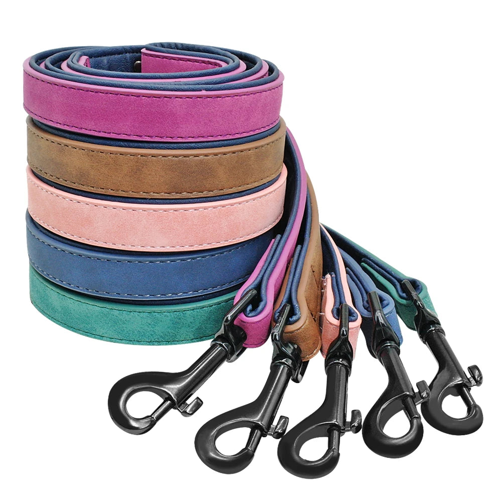4ft Dog Leash 2 Layer Soft Leather Dog Leash  Pet Dog Walking Training Leads with Padded Handle for Medium Large Dogs Pitbull