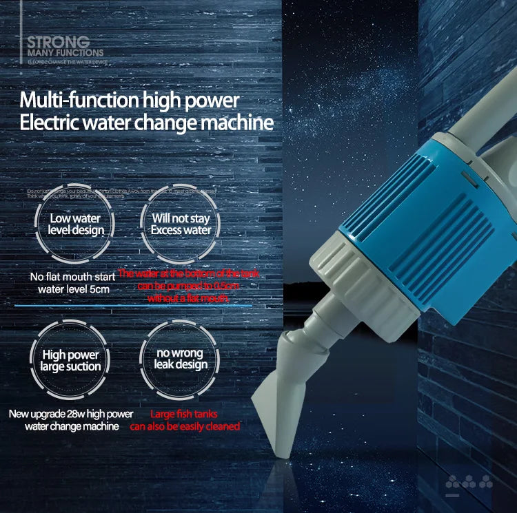 20/28W Electric Aquarium Fish Tank Water Change Pump Aquarium Cleaning Tool Water Changer Gravel Cleaner Siphon Filter Pump