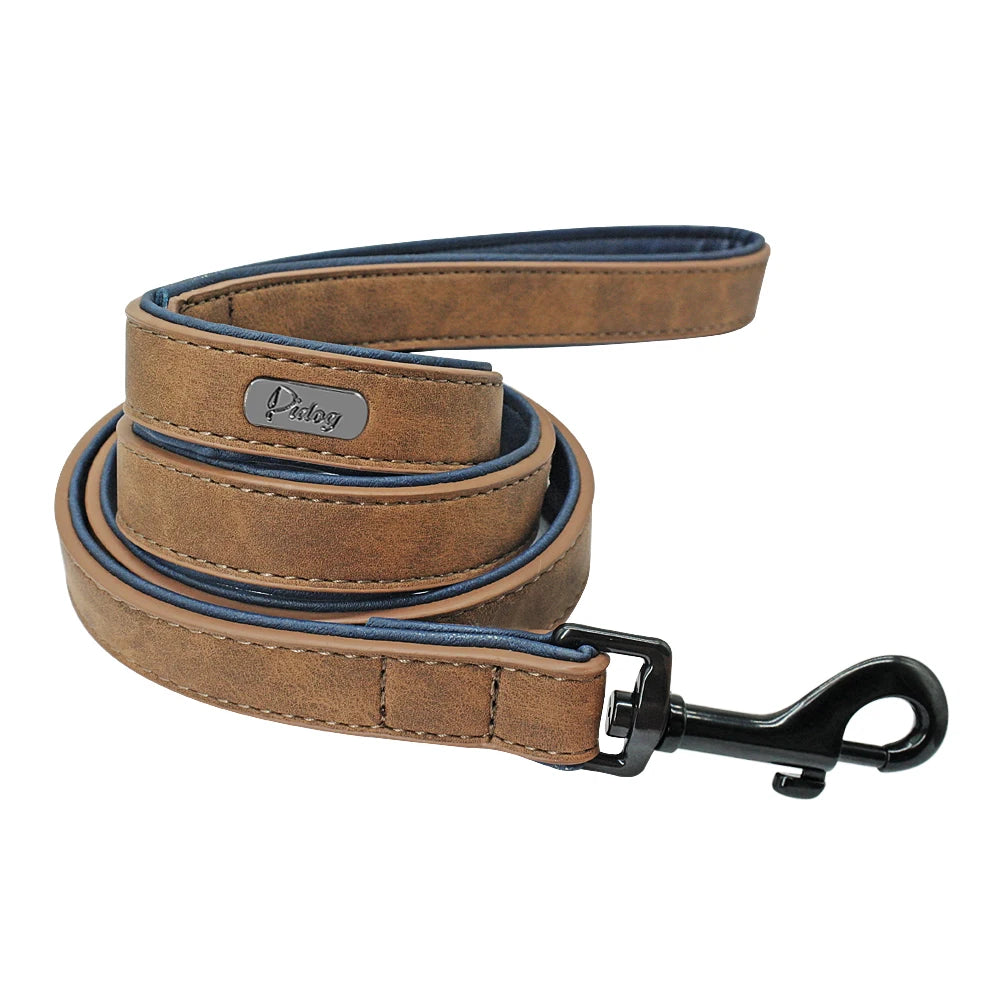 4ft Dog Leash 2 Layer Soft Leather Dog Leash  Pet Dog Walking Training Leads with Padded Handle for Medium Large Dogs Pitbull