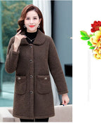 Middle-aged Mothers Faux lamb Wool Coat 2024 Autumn Winter Loose Long-sleeve Outerwear Solid Female Jacket Parkas Casual Tops