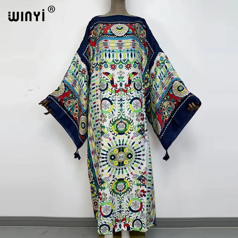 WINYI Cotton feeling robe longue hiver Elegant Long Sleeve african dresses for women Stripe Print Female dresses Vestdios abaya