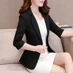 Elegant Women's Stripe 3/4 sleeve Suit Jacket 2025 Spring Summer Thin Slim Outwear Single button Female Office Blazer Coat Tops