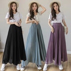 Plus size 6xl Pleated Chiffon Wide Leg Pants Women's High Waist 2023 Summer New Korean Loose Thin Beach Nine Cents Female Hakama
