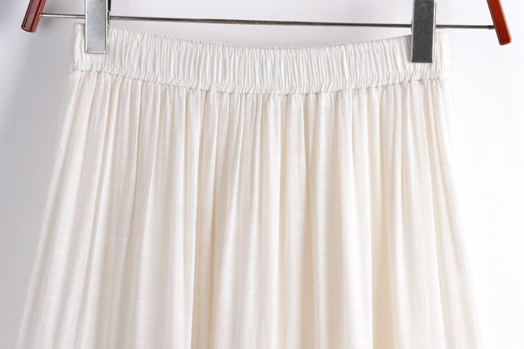 Designer Chic Maxi Skirt Woman 2024 New Summer A-Line Solid Patchwork Skirts Minimalist Casual Loose Pleated Skirts Jupe Femme