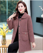 Middle-aged Mothers Faux lamb Wool Coat 2024 Autumn Winter Loose Long-sleeve Outerwear Solid Female Jacket Parkas Casual Tops