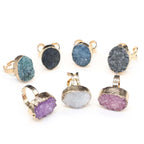 Natural Druzy Agates Rings Diamon-Studded Open Finger Rings Irregular Charm Rings for Women Men Party Wedding Jewelry