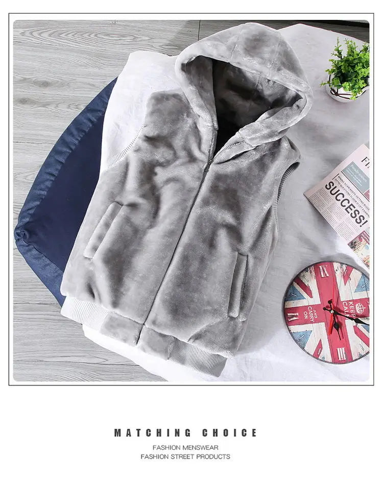 White Wool Vest Jacket Men Autumn Winter Sleeveless Jacket Men Waistcoat Warm Coat Faux Woolen Mens Clothing 2024 Trends