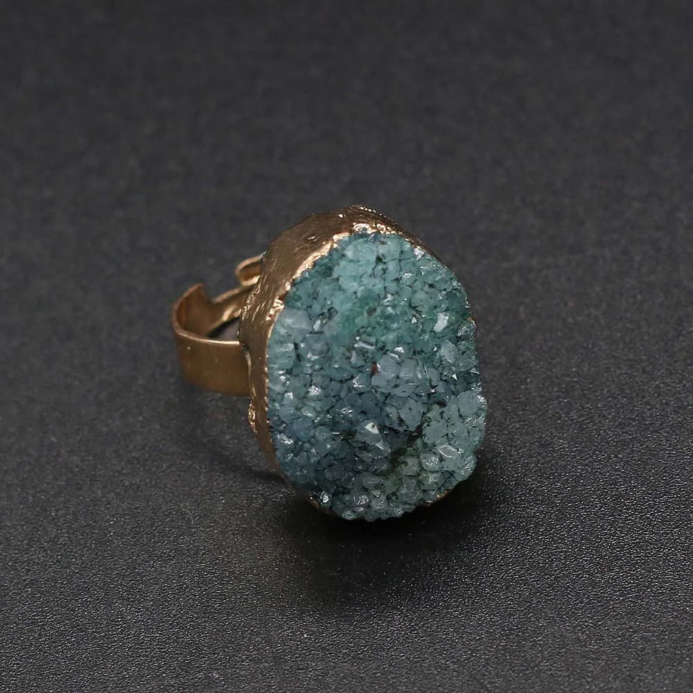 Natural Druzy Agates Rings Diamon-Studded Open Finger Rings Irregular Charm Rings for Women Men Party Wedding Jewelry