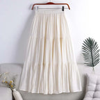 Designer Chic Maxi Skirt Woman 2024 New Summer A-Line Solid Patchwork Skirts Minimalist Casual Loose Pleated Skirts Jupe Femme