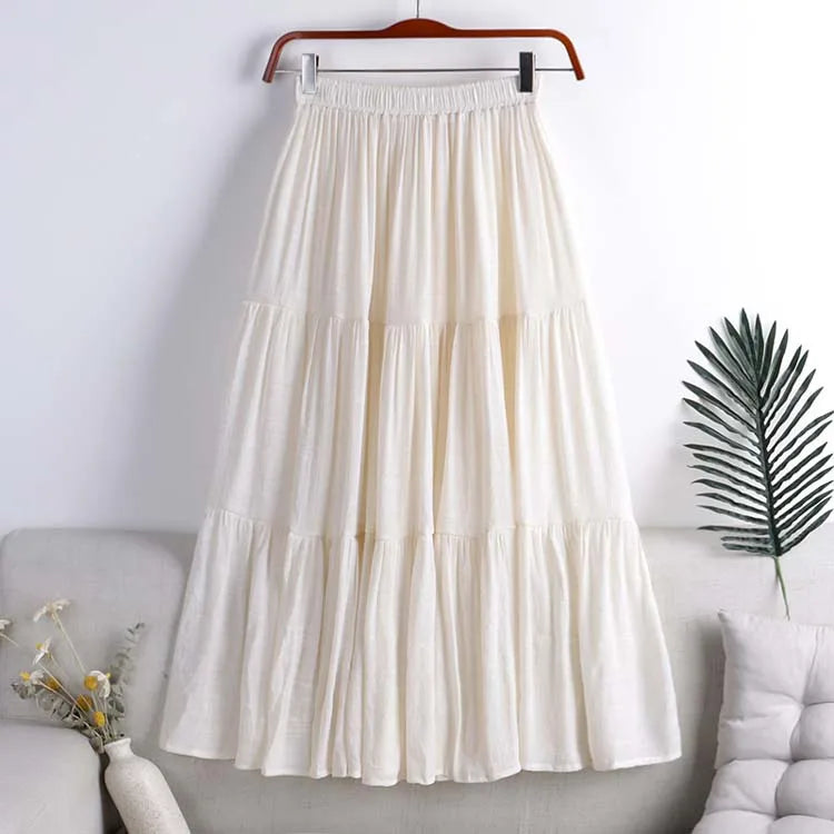 Designer Chic Maxi Skirt Woman 2024 New Summer A-Line Solid Patchwork Skirts Minimalist Casual Loose Pleated Skirts Jupe Femme