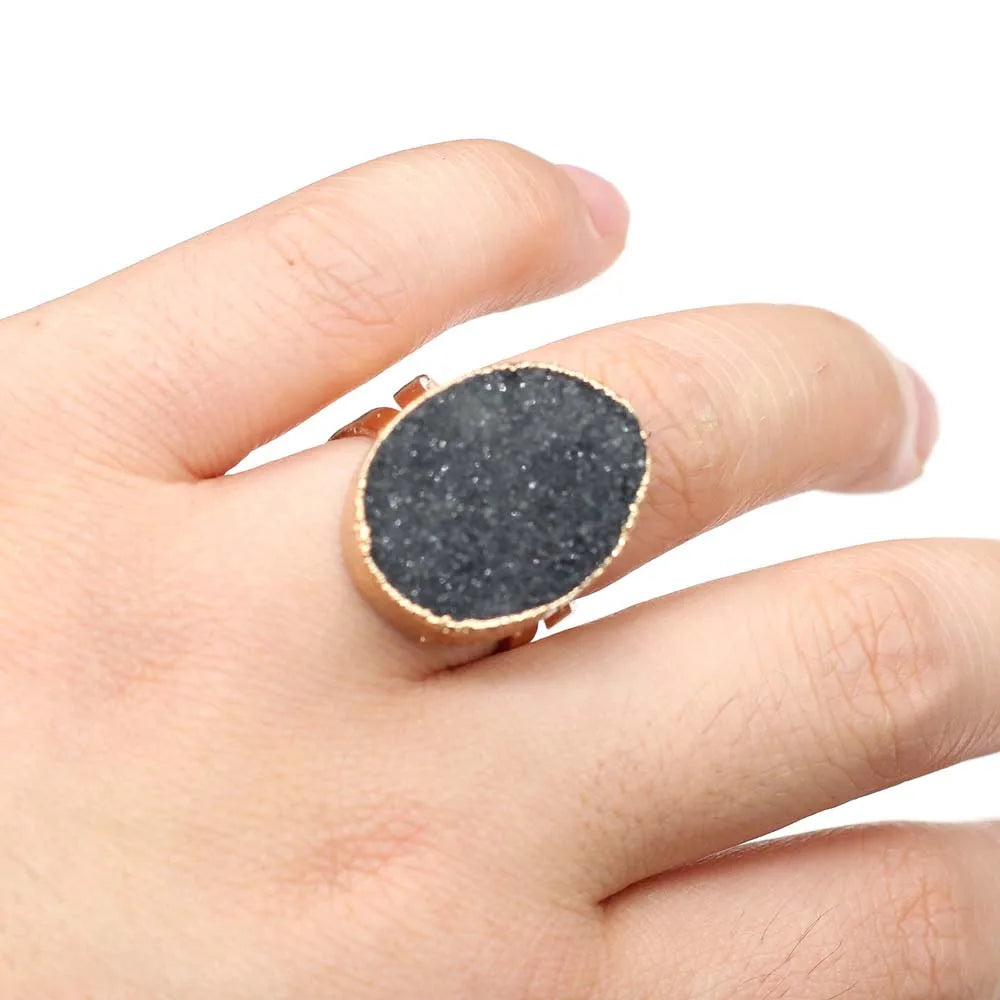 Natural Druzy Agates Rings Diamon-Studded Open Finger Rings Irregular Charm Rings for Women Men Party Wedding Jewelry