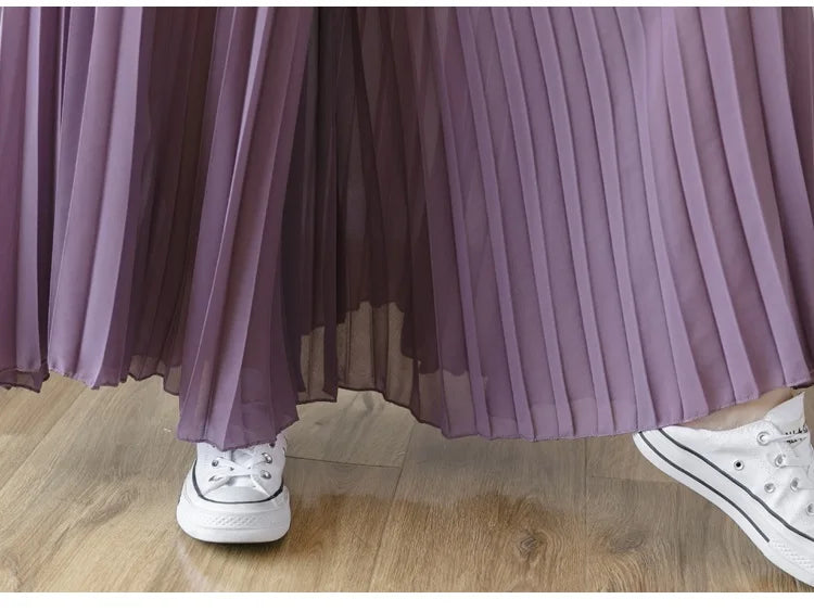 Plus size 6xl Pleated Chiffon Wide Leg Pants Women's High Waist 2023 Summer New Korean Loose Thin Beach Nine Cents Female Hakama