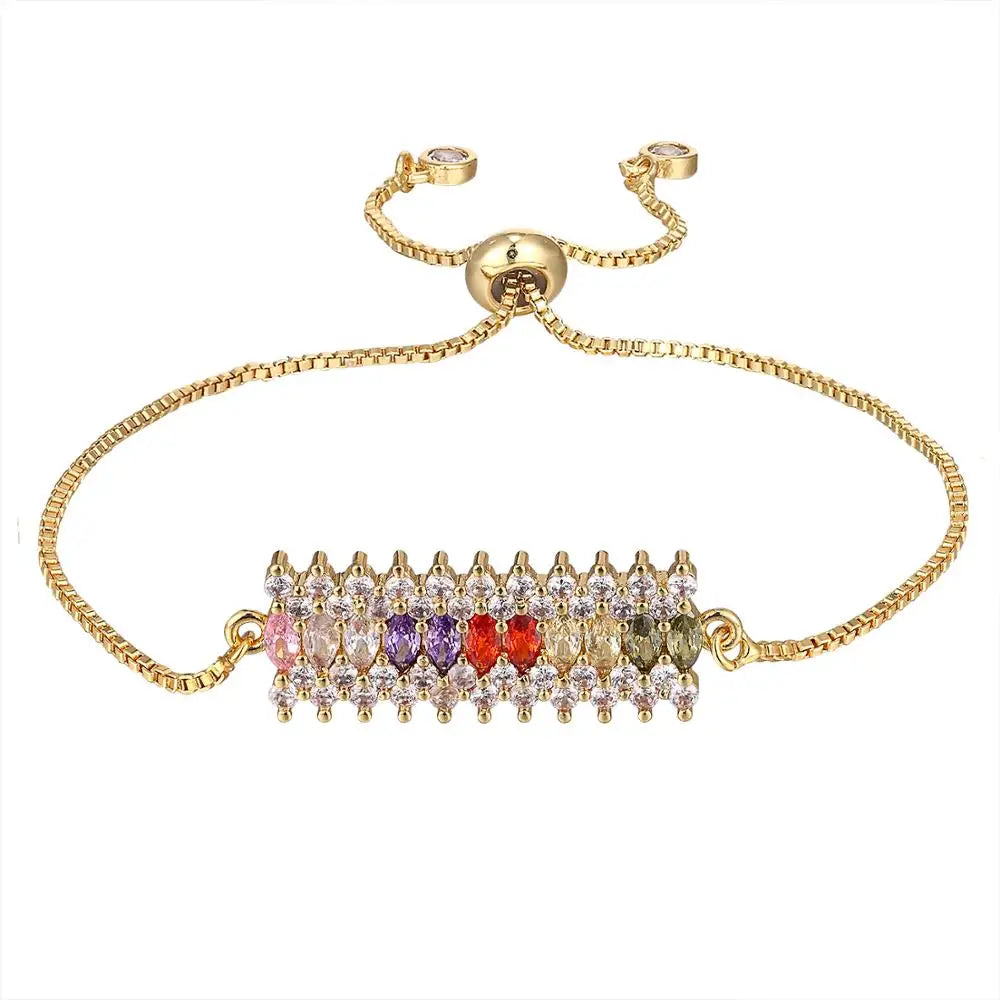 HECHENG 13styles rainbow Adjustable Bracelets CZ Gold color Wholesale geometric design For Women Bling DIY Gift Colorful VS425