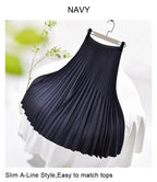 Women's Elegant Solid Color Midi Skirt Korean Female High Waist Fan-shaped Pleated Twill Skirts Faldas 2021 Summer Autumn Sk772